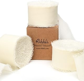 Ribbli Ivory Chiffon Ribbon 1-1/2 inch x 30 Yard Handmade Fringe Chiffon Ivory Silk Ribbon,Cream Ribbon for Wedding Invita...