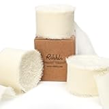 Ribbli Ivory Chiffon Ribbon 1-1/2 inch x 30 Yard Handmade Fringe Chiffon Ivory Silk Ribbon,Cream Ribbon for Wedding Invitations, Bridal Bouquets Wrapping, Flower Arrangement Decoration