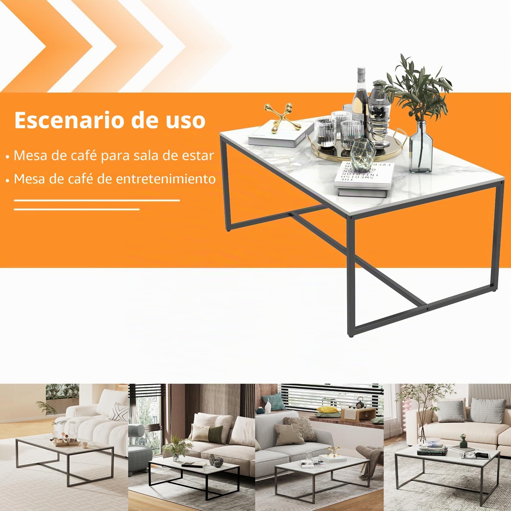 FATIVO Mesa Centro Salon de Mármol: Mesa Baja de 100x60x40cm con Marco Metálico, Mesa Auxiliare para Salon de Piedra Sinterizada para Estilo Moderno Nórdico, Ideal para Sofá (Blanco)
