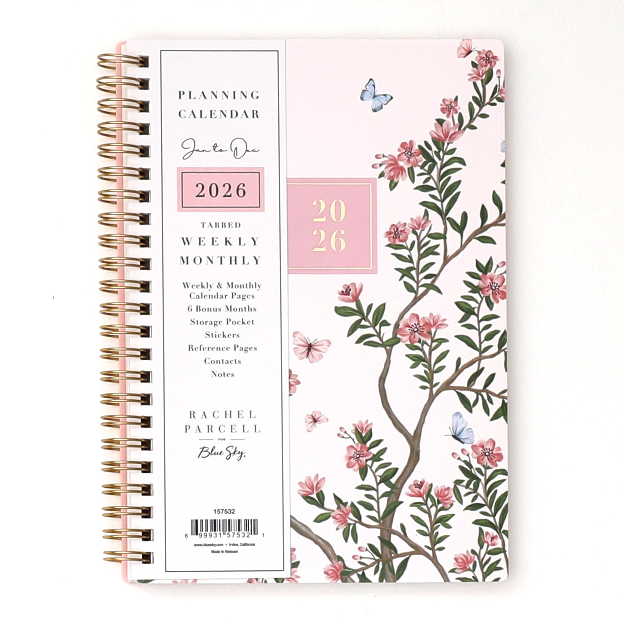 Blue Sky Rachel Parcell 2026 Weekly and Monthly Planner Calendar, January 2026 - December 2026, 5" x 8", Clear Pocket Cover, Durable Twin Wire Binding