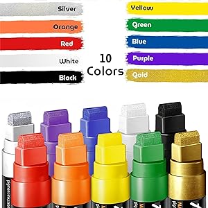 Acrylic Paint Markers, 10 Colors Poster Markers Jumbo 16mm Wide Tip Permanent Ink 36g, Thick Acrylic paint pens for Fabric, Poster, Glass, Rock Painting, Stone, Wood, Car, Ceramic