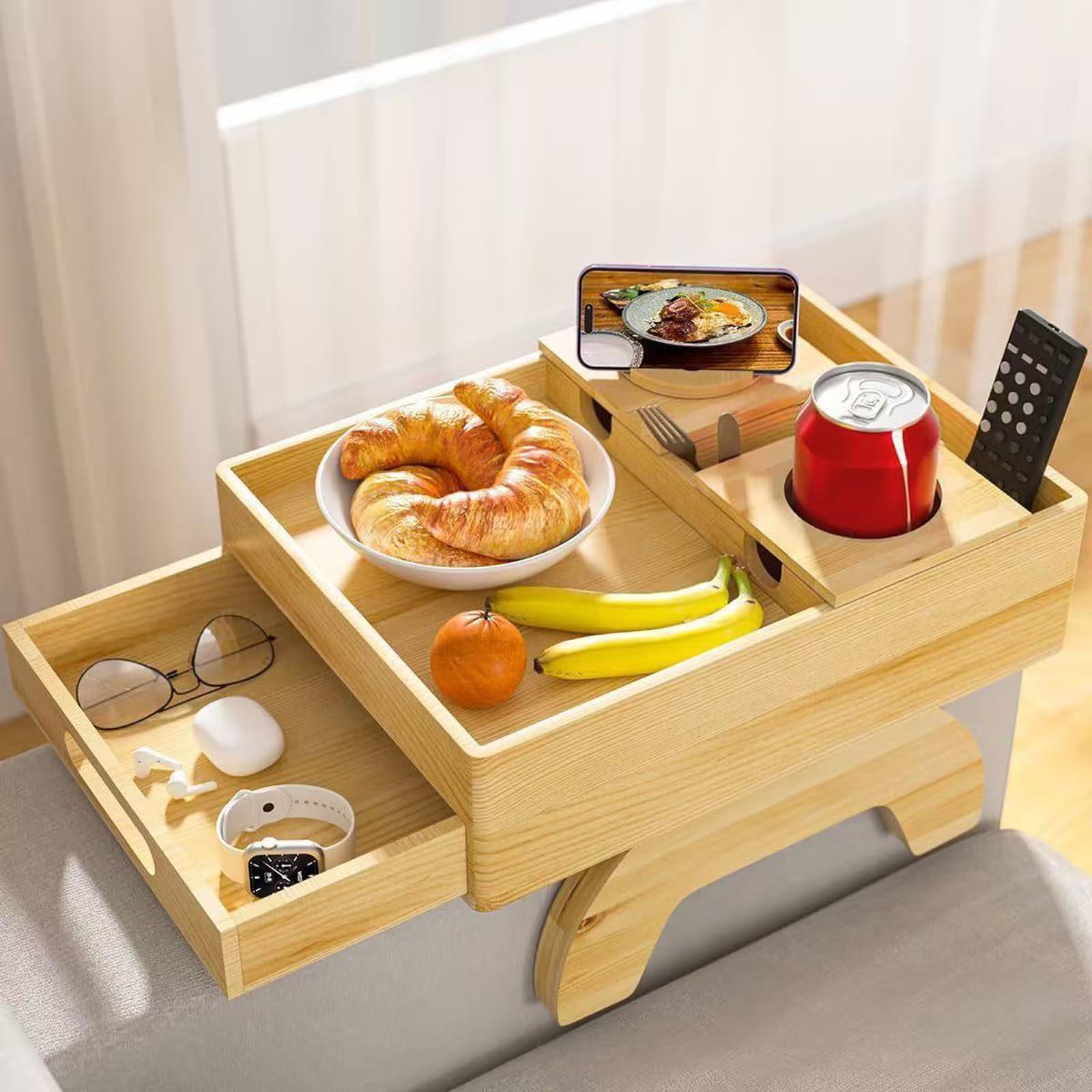 Bandeja para Reposabrazos para Sofá Flexible,Mesa Plegable para Reposabrazos De Sofá,DiseñO De Ranura para Tarjetas,con Soporte para Tazas,para Aperitivo Mandos A Distancia