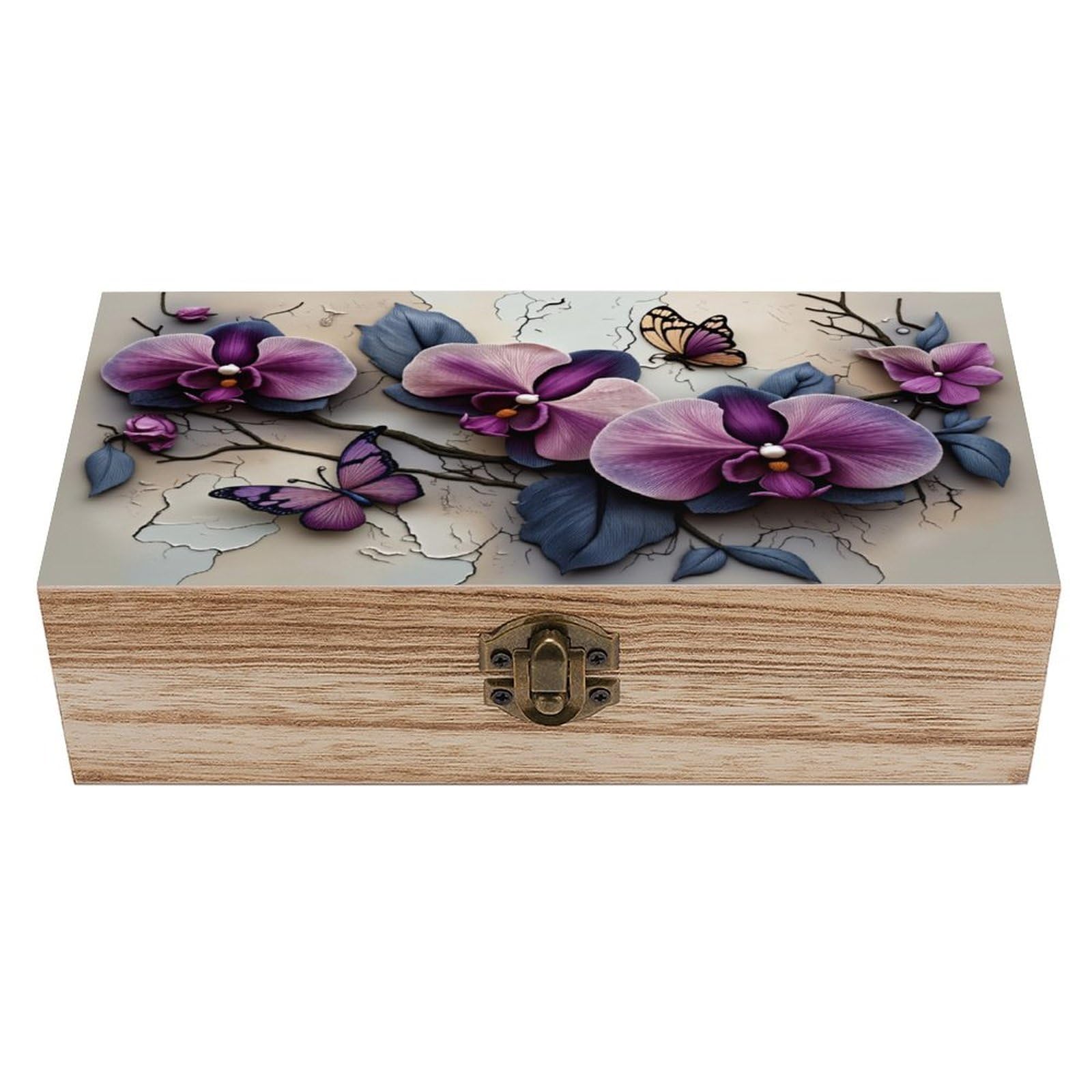 asbwuo Butterfly And Flower Vintage Wooden Keepsake Box