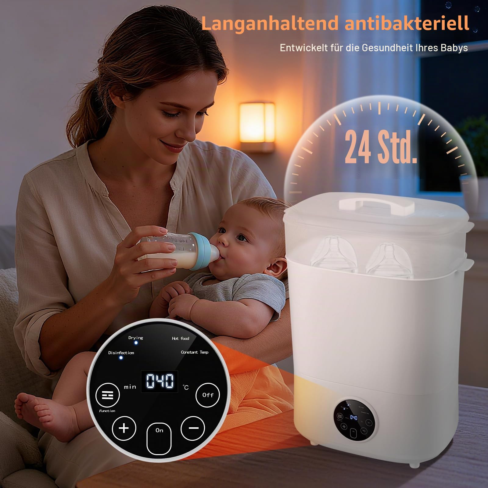 Sterilisator für Babyflaschen, Flaschen Sterilisator Baby | 5-in-1: Sterilisieren, Trocknen, Auto-Sterilisieren&Trocknen, Essen Aufwärmen, Flaschen Warmhalten | 8 Flaschen Kapazität, 24h Keimschutz