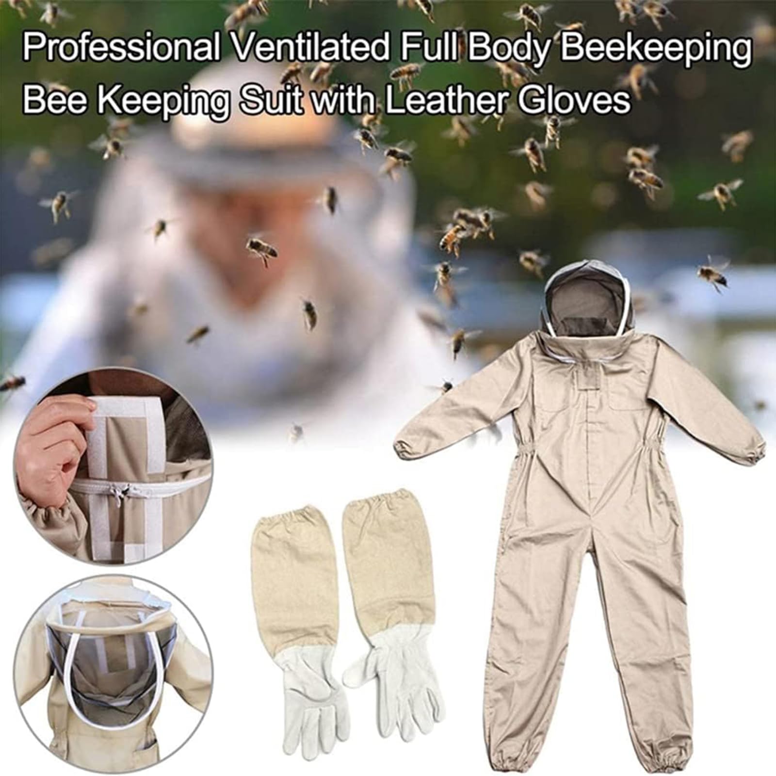Mono De Apicultura Ventilado Y Transpirable Ropa con Capucha De Cuerpo Entero con Velo Abrigo Protector De Apicultores Traje De Apicultura con Equipo De Capucha De Avispa
