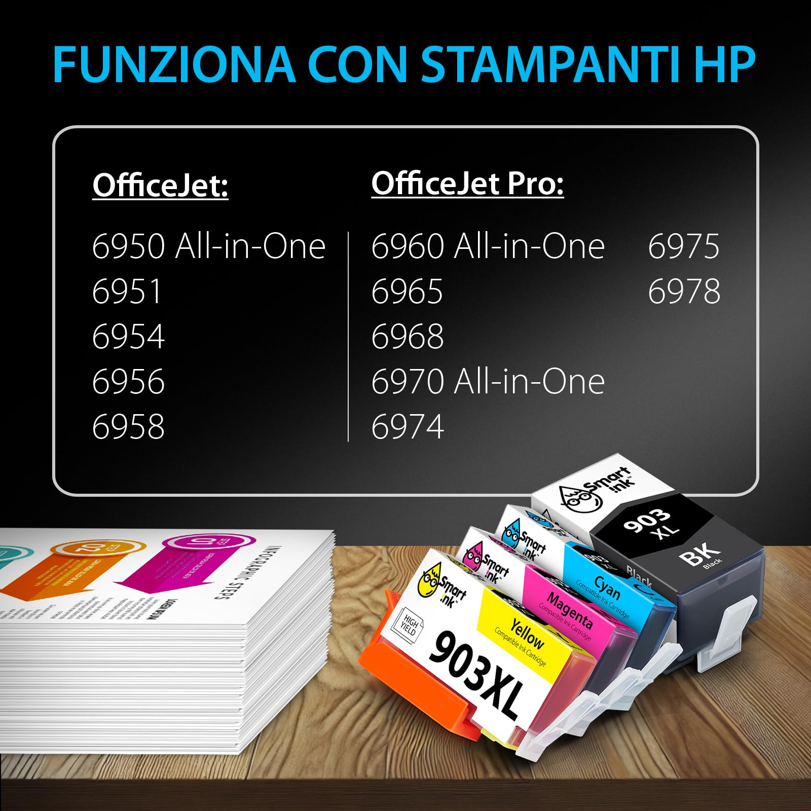 Smart Ink Compatibile Cartuccia d'inchiostro In sostituzione di HP 903 XL 903XL (BK XL & /C/M/Y XL 4 Combo Pack) con tecnologia chip avanzata per la ricarica delle OfficeJet 6950 6960 6970