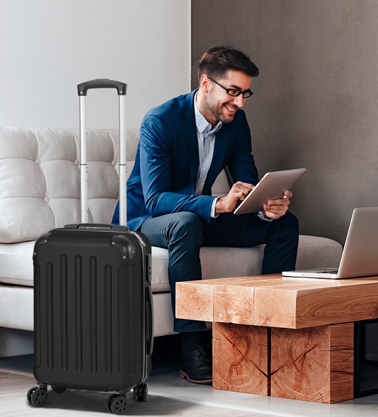 Maleta de Cabina rígida Ligera de ABS con Ruedas Dobles 360°, Tirador telescópico y Asas reforzadas | Equipaje de Mano Compacto y Resistente con Interior Forrado y Compartimentos organizadores — view 2