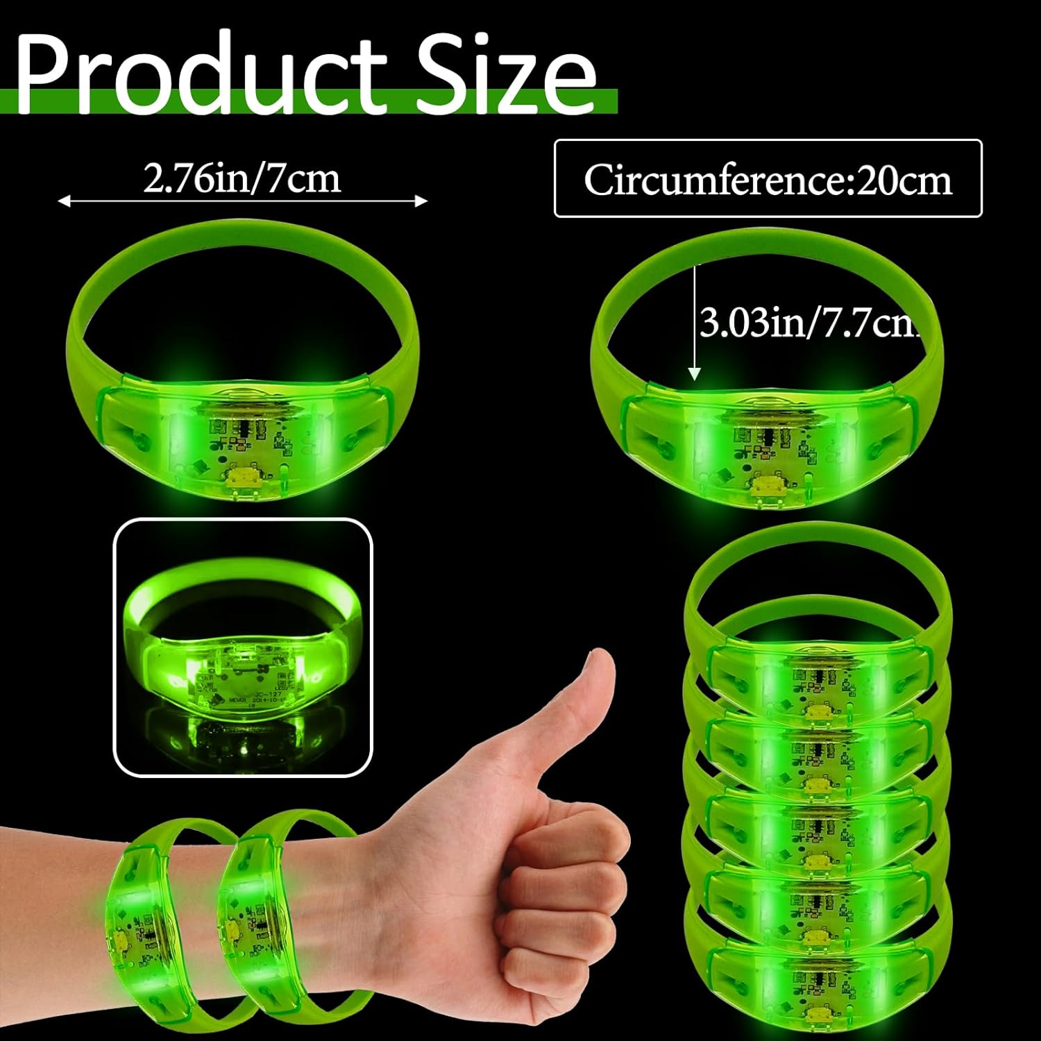 24 Pcs LED Glow Bracelets Sound Activated Music Control Light Up Bracelets for St Patty's Non Candy Goodie Gift Bag Stuffers Treats for Boy Girl For Birthday Party,Carnival,Concerts(green)