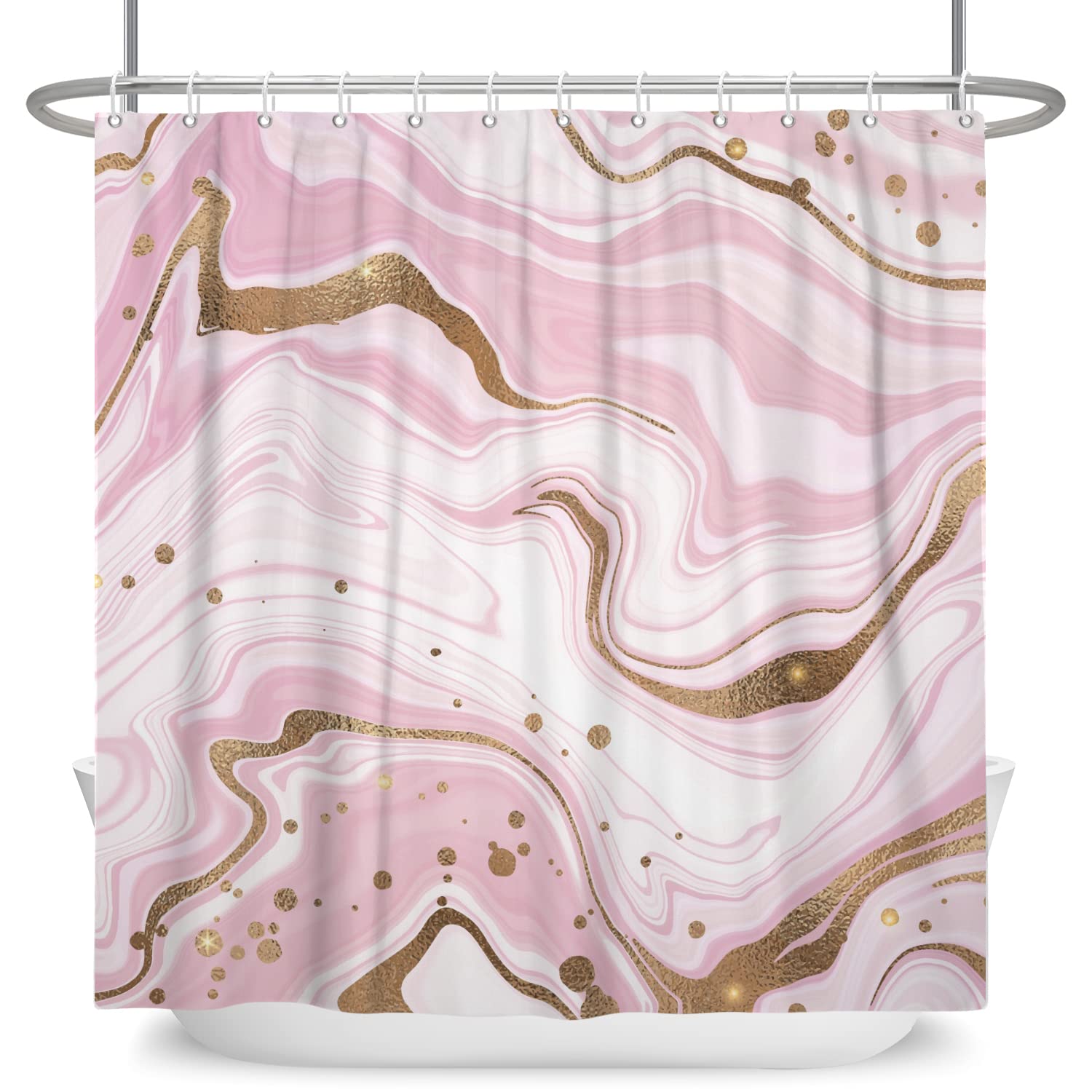 Bovlleetd Pink Golden Abstract Art Shower Curtain for Bathroom Woman Elegant Modern Home Decors Washable 69"x70" Waterproof Polyester Fabric Set 12 Holes — image 1