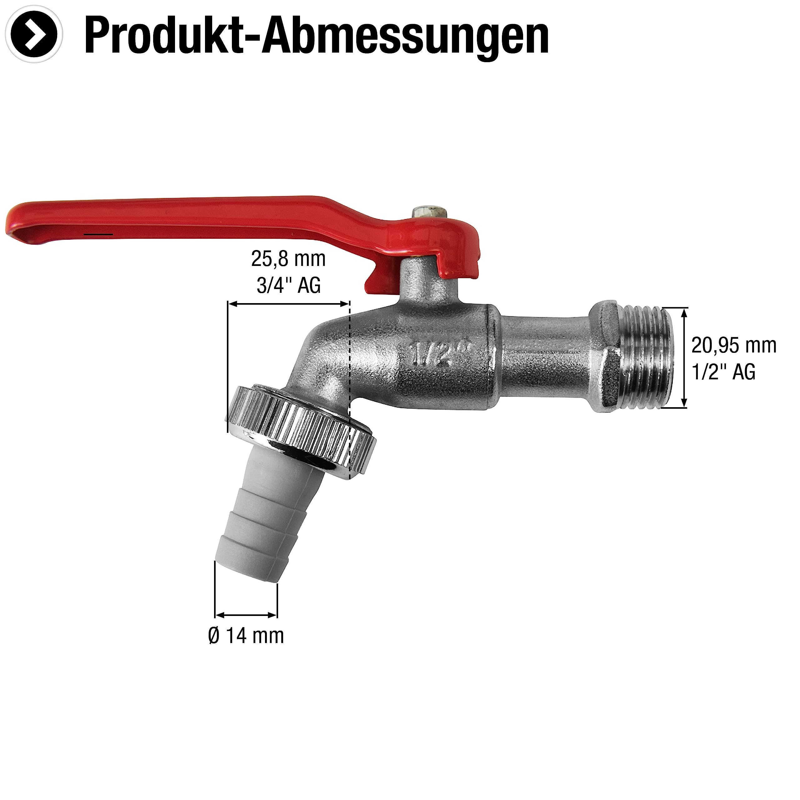 Kör4u Auslaufventil 1/2 Zoll Messing - Matt Verchromt Mit Schlauchverschraubung