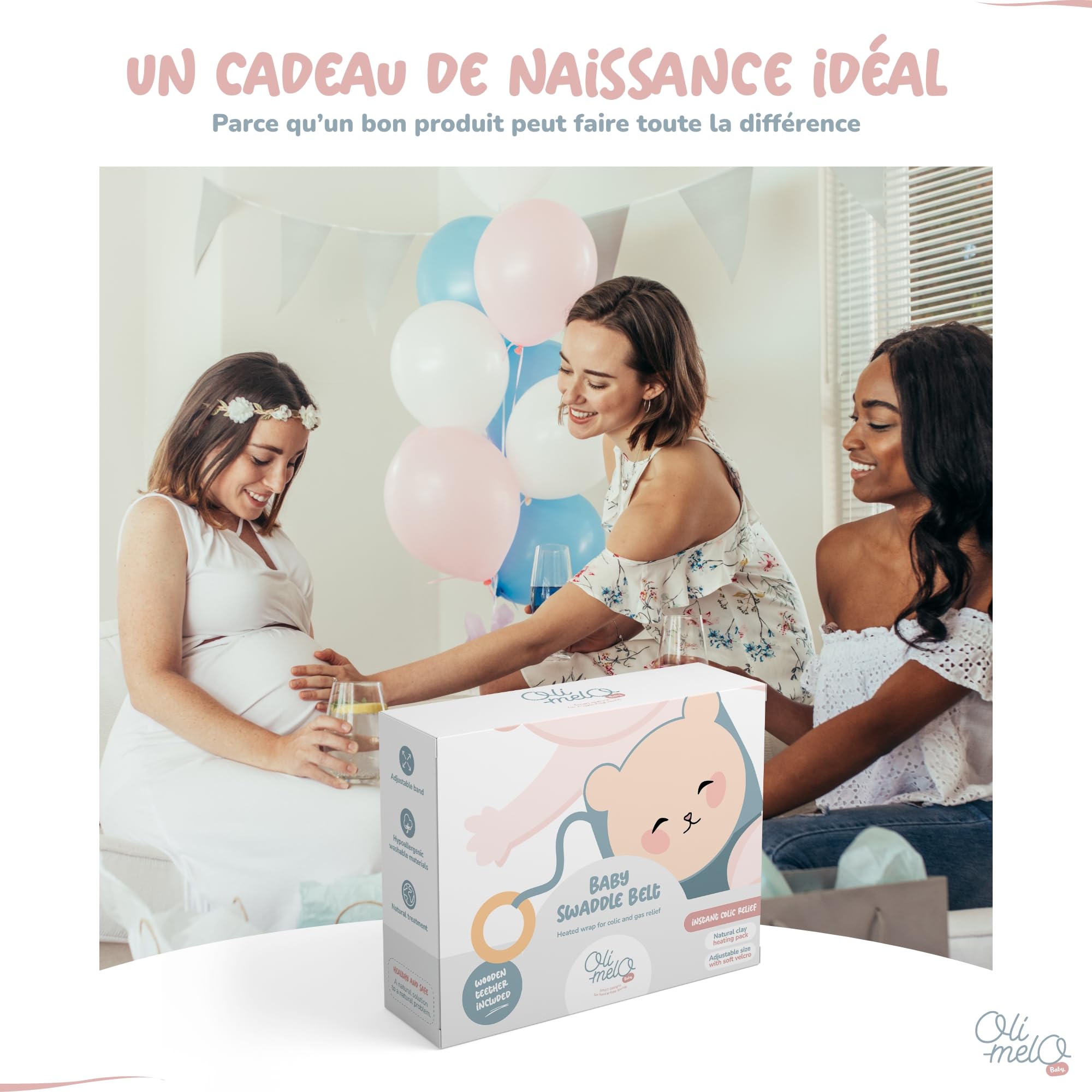 Bouillotte Bébé Anti Colique - Chaud & Froid - Soulage Ballonnements - Pack d'Argile certifié CE naturel - Anneau de Dentition Inclus Ceinture Doudou en Peluche, Nourrisson et Nouveau-né