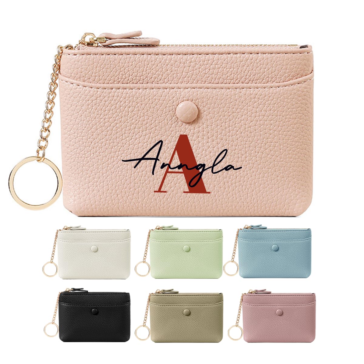 Custom Women Genuine Leather Zip Mini Coin Purse Pouch With Key Ring Zippers Personalized Card Holder Paper Cash Wallet