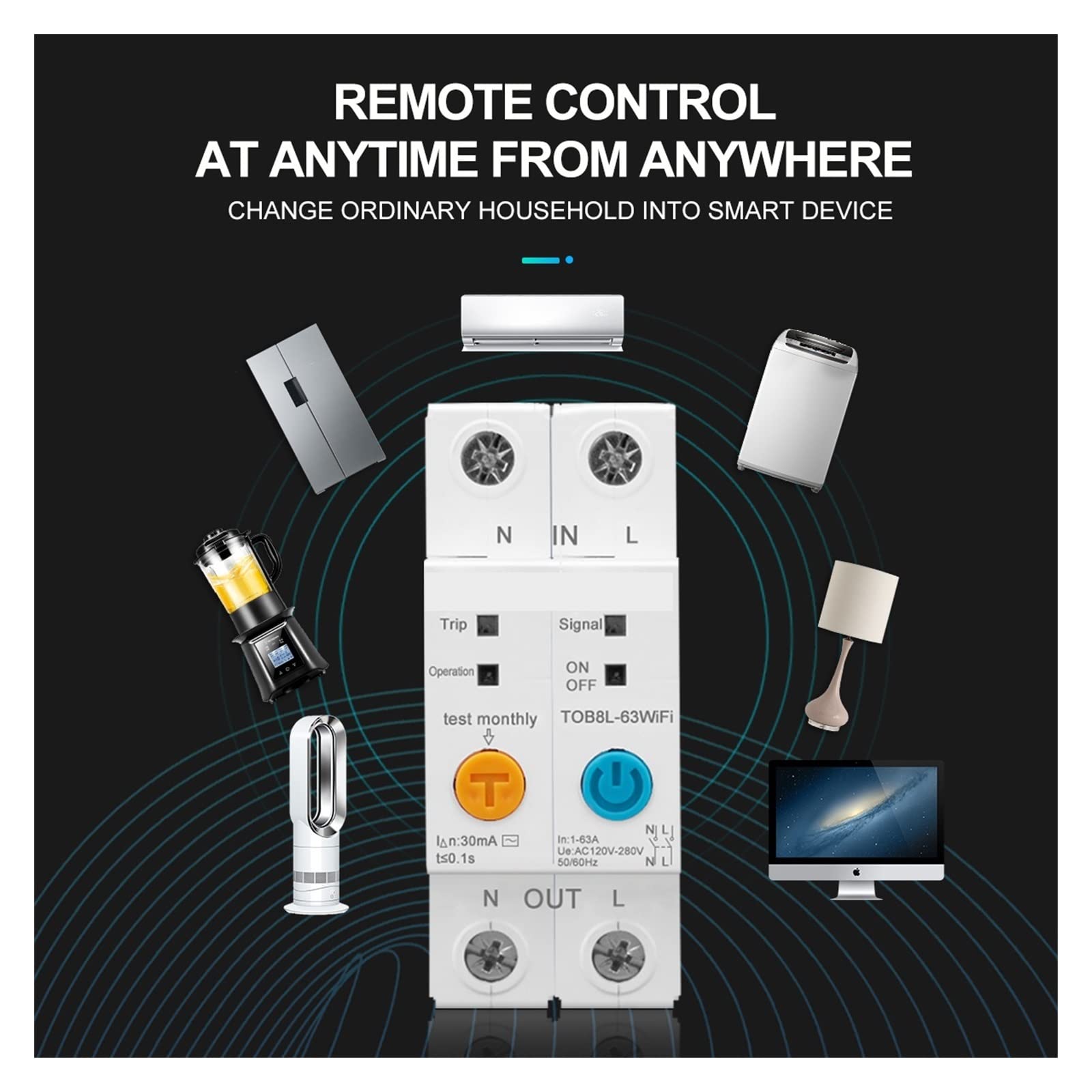 Compteur Électrique Monophasé, Commutateur Intelligent Compteur d'énergie Kwh comptage Surveillance disjoncteur minuterie Relais for Maison Intelligente, Facile à Installer(2P 63A)