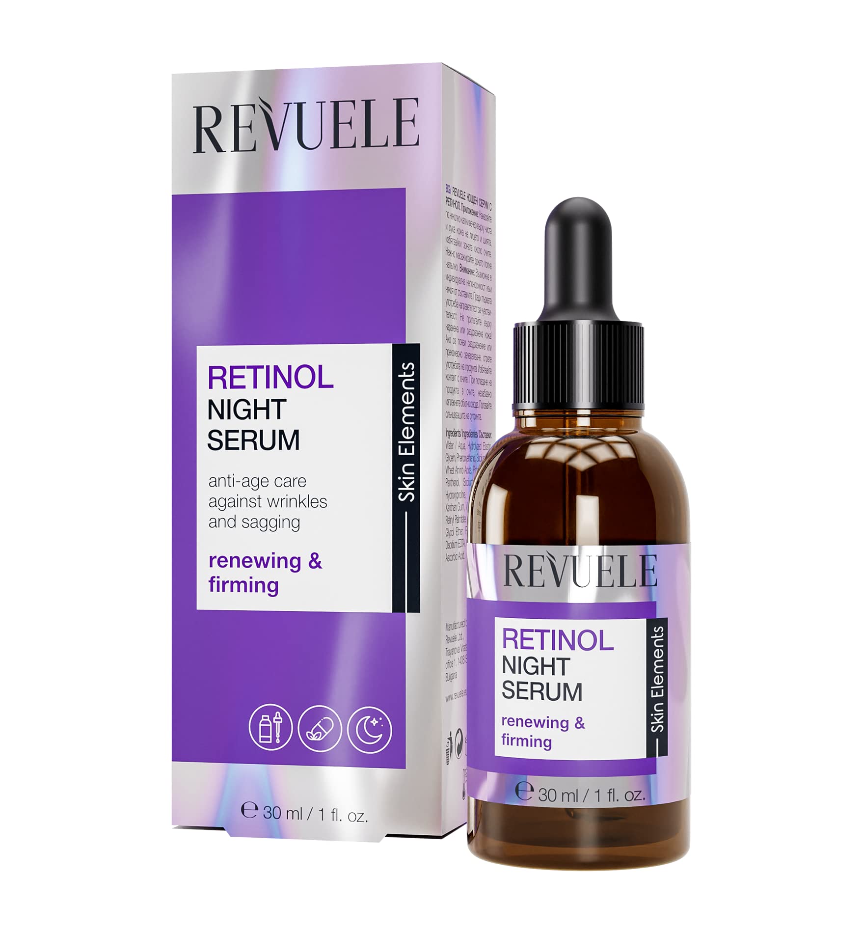 Revuele Retinol Renewing and Firming Night Serum, Anti-ageing Against Wrinkles, Cruelty-Free, 30ml