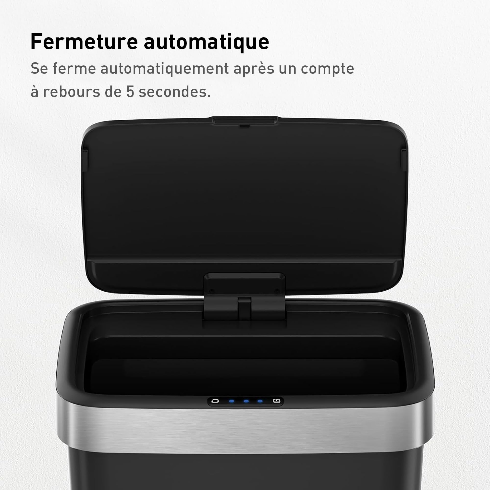 EKO | Poubelle de Cuisine 50 L avec capteur Automatique et Fermeture en Douceur | Poubelle Noire à Piles | Finition Anti-Traces de Doigts, Base antidérapante et Support de Sac