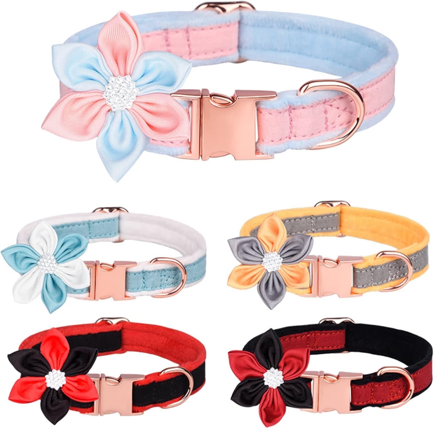 Collare per animali domestici regolabile Collare for Cani Con Papillon Floreale Sicurezza Fibbia In Metallo Multicolor SML(White,L)