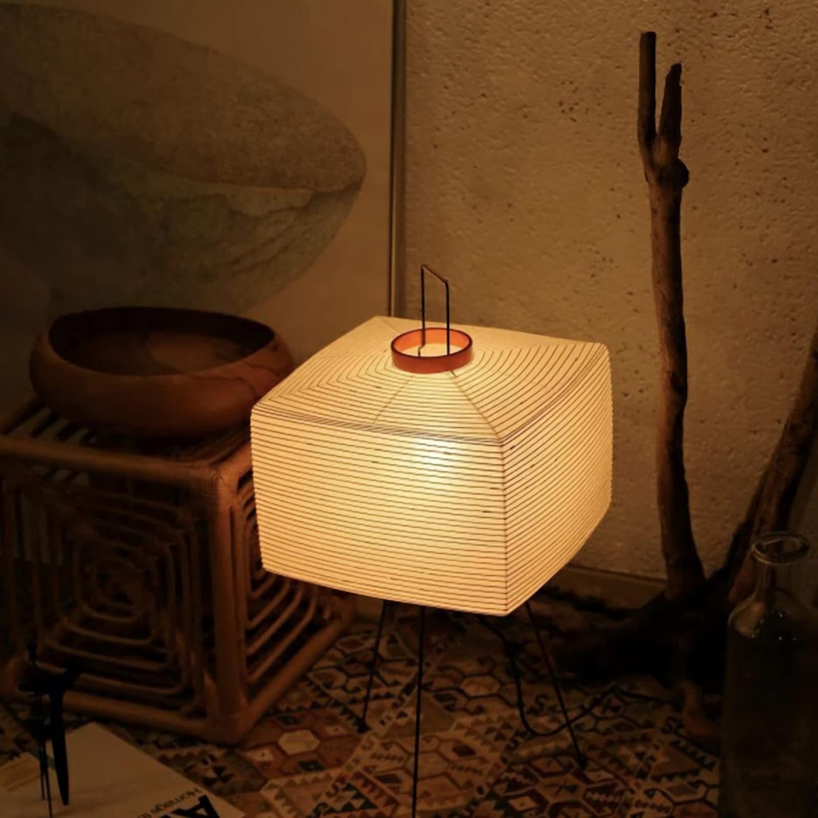 lampes Lampe de table en papier blanc Lanterne japonaise 47,2" Corps lampe avec chevet chromée bureau for chambre à coucher Salon Chambre d'enfant Dortoir Bureau Lumière douce environnementale lampe