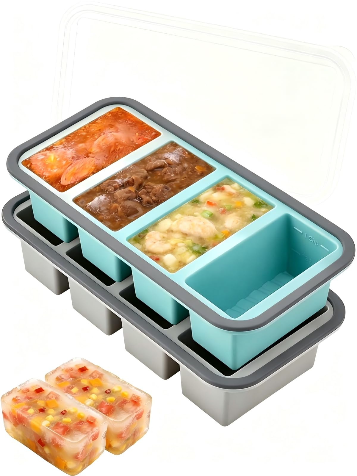 Elysarth Transparent 2-Pack Silicone Soup Freezer Containers, Ice Cube Trays For Broth – Total 8 Cubes, Ideal For Freezing, Portioning Meals, Leftovers, And Sauces, 125Ml & 250Ml