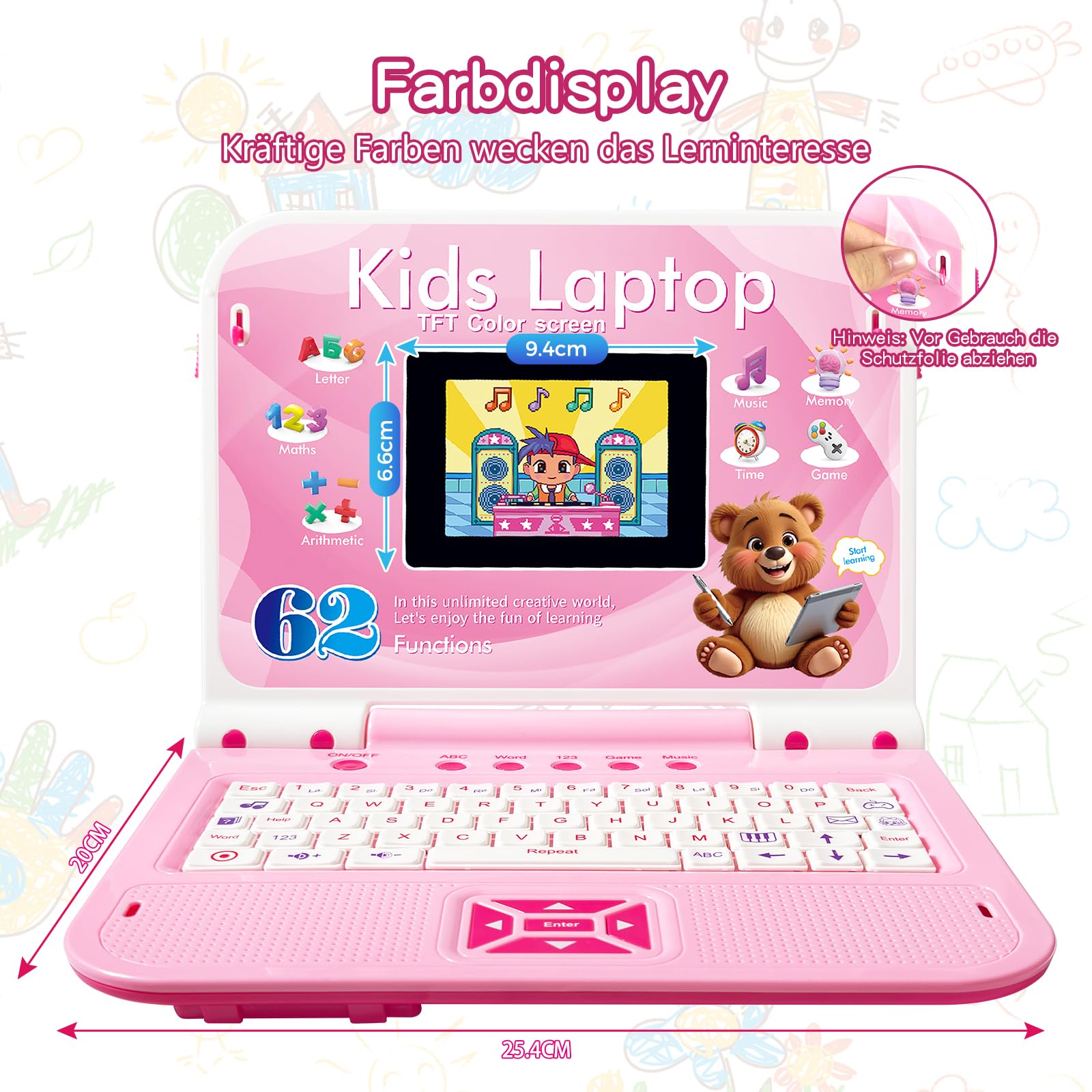 Kinderlaptop Lerncomputer Rosa Farbdisplay Maus: Englisch Lernen, 62 Aktivitäten Mathe Spiele, Pädagogisches Geschenk für Mädchen ab 5 Jahre