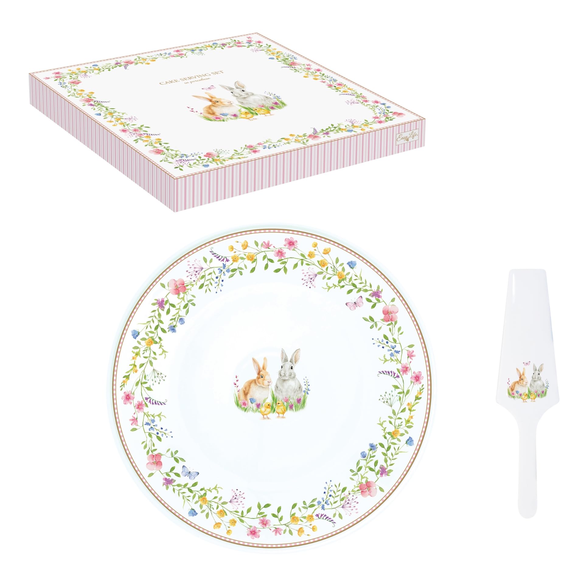 COFFRET PLAT A TARTE Ø 32CM AVEC PELLE EN PORCELAINE HAPPY EASTER