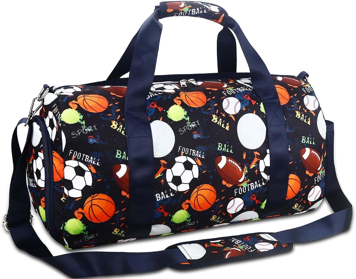 Bolsa de viaje para gimnasio para niños, bolsa de baile para deportes de gimnasia con compartimento para zapatos y bolsillo húmedo, bolsa de viaje para niños, adolescentes, fin de semana, fiesta de pijamas