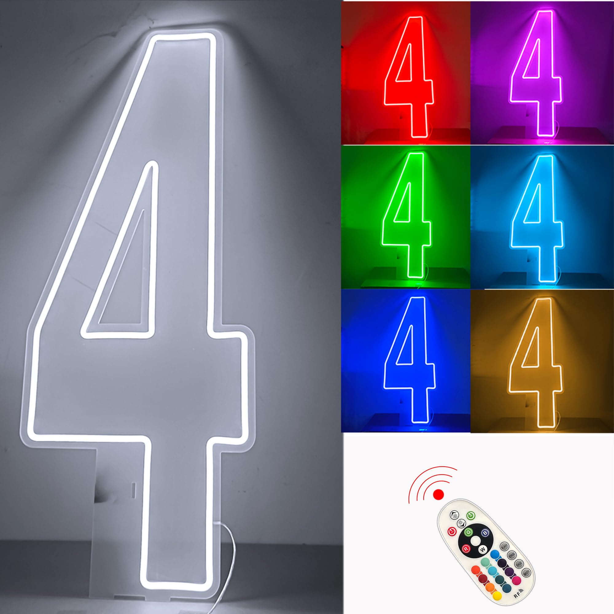 DS&DV 2.5FT Led Neon Number 4 Light Sign,Color-Changing Neon Letters with Stand Up Base for Party Decoration (Color-changing, Number 4) โ image 1
