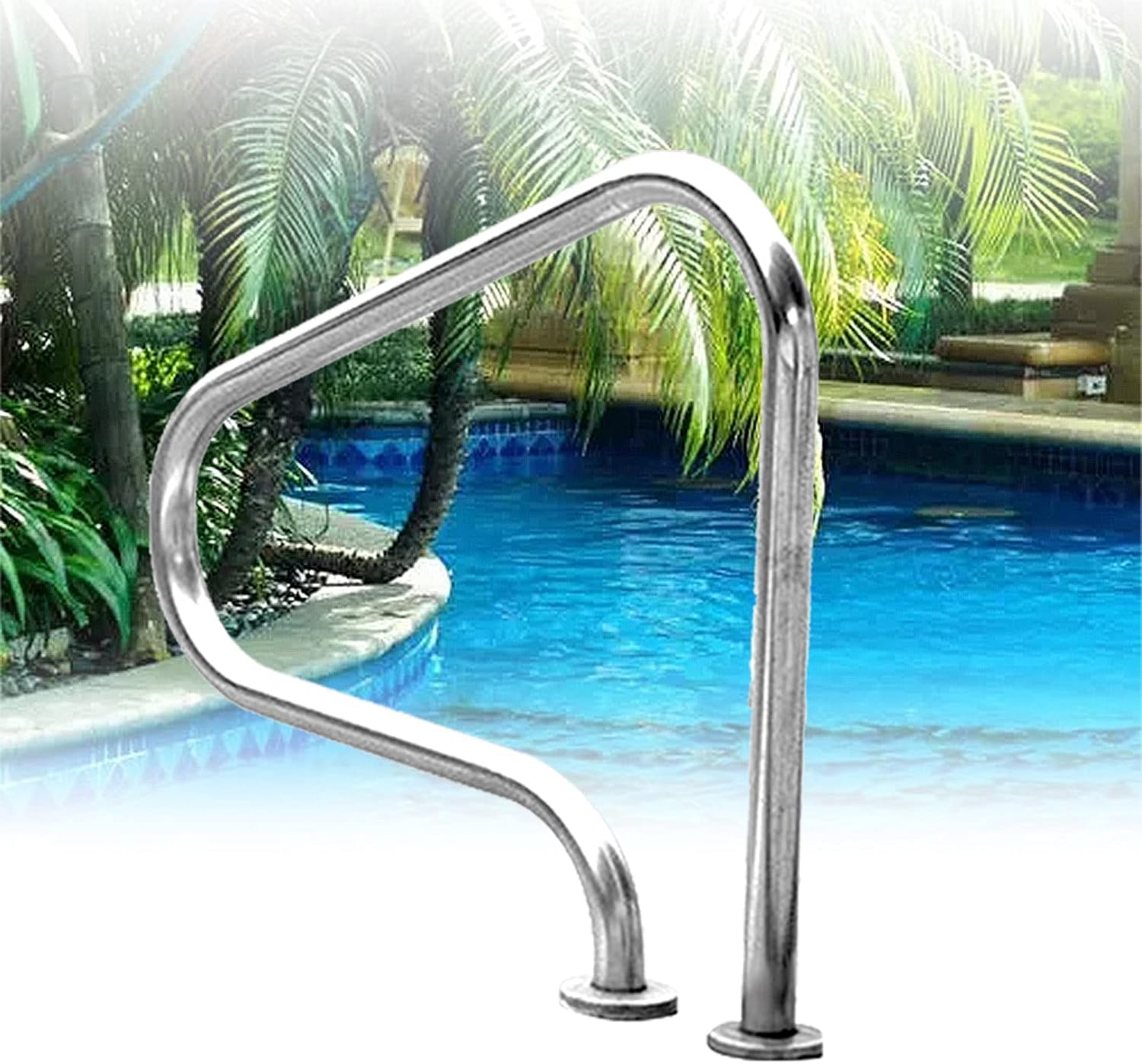 Main Courante de Piscine en Acier Inoxydable 304, Conception antidérapante pour piscines au Sol, Base d'installation Rapide avec vis d'extension, supporte la capacité de Poids de 330 lbs, sans Danger