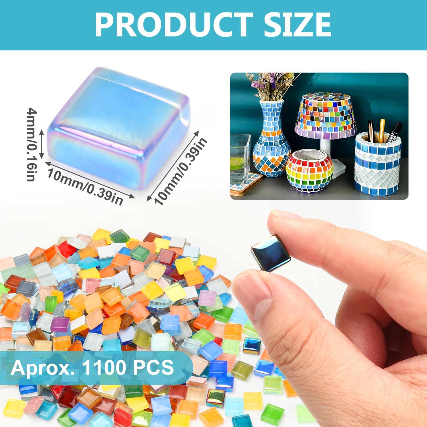 Produktbild von Worown Bunte Polygon Mosaikfliesen, Mini Glas Mosaiksteine Für DIY Kunsthandwerk, Wohndekoration