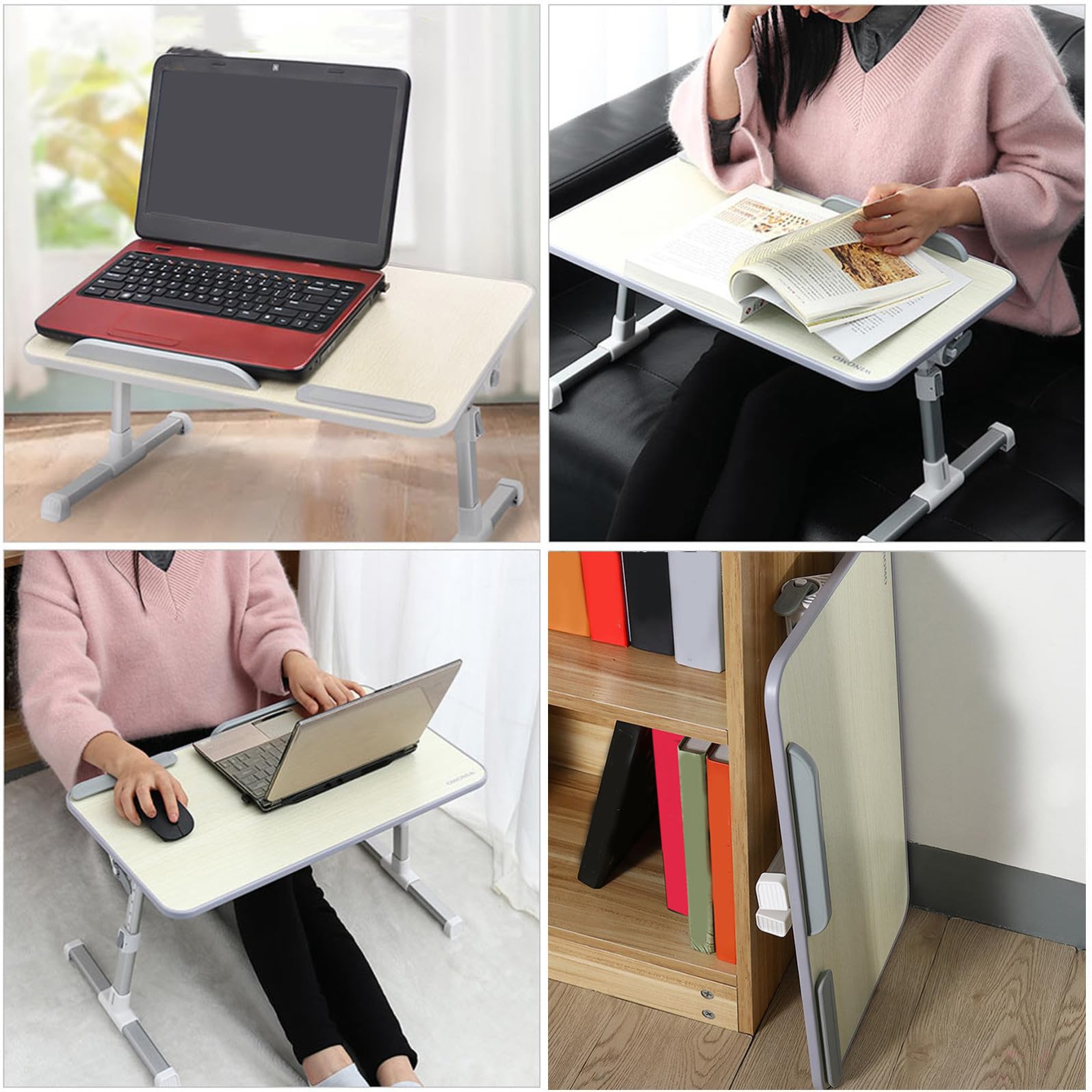 COHEALI Bureau Pliable en Bois Beige, Table d'Écriture Réglable Maison, Pratique pour Étudiants, Simple et Fonctionnel