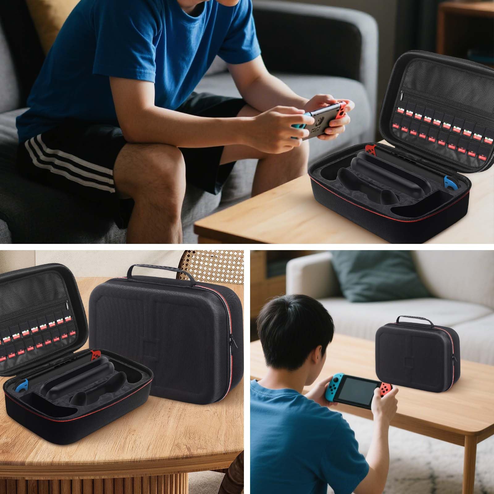 AriKroii Étui pour Nintendo Switch 2,Sacoche de Protection et Transport Big Carry Case Console pour Switch 2,Filets Rangement Accessoires , 20 Compartiments Jeux (Noir)