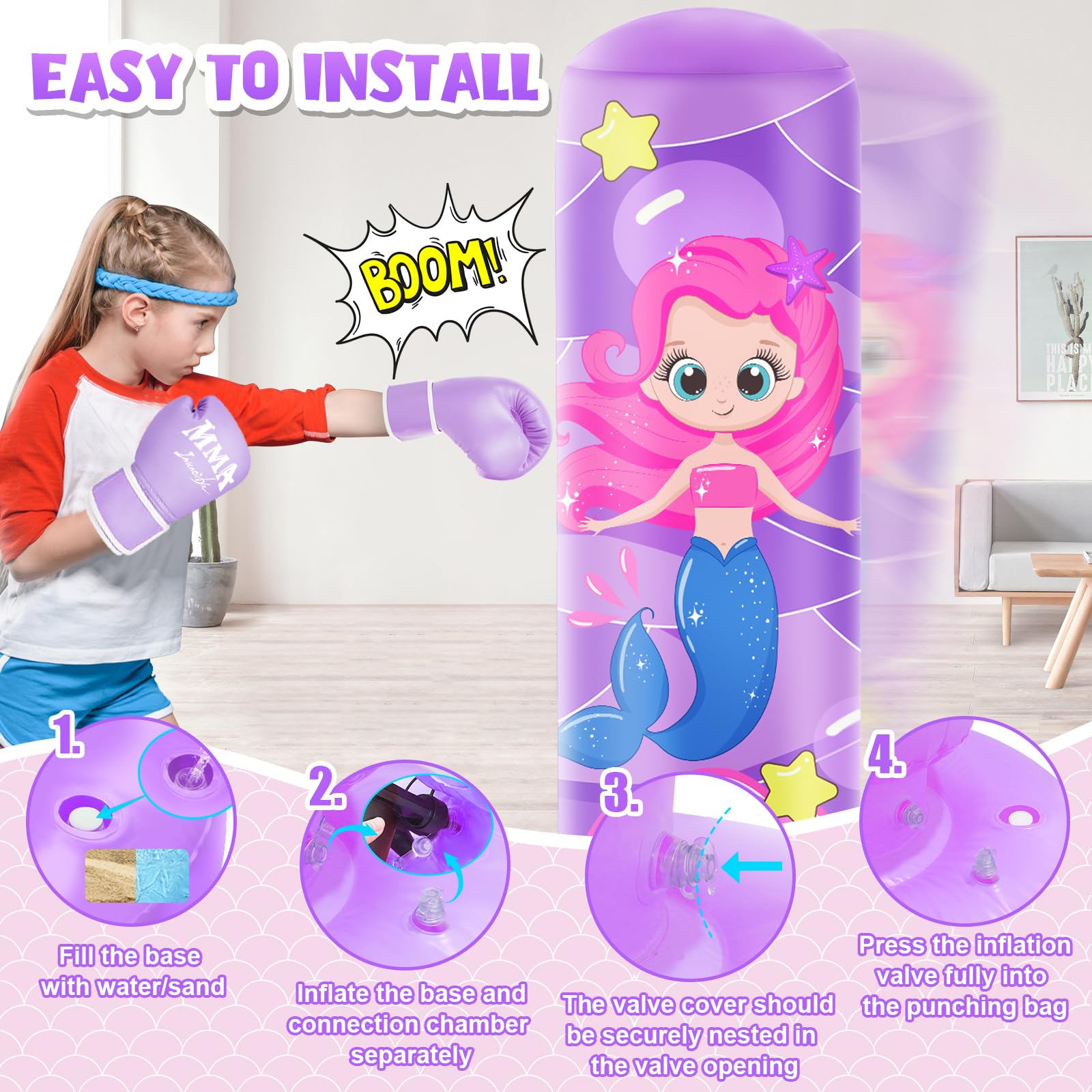 Gioco Arti Marziali Bambini JUOIFIP Sacco Da Boxe Gonfiabile Per Bambini  168 Cm Con Guantoni - Set Per Karate, Taekwondo, MMA - 5-12 Anni Sacco Boxe  Gonfiabile 168 Cm, image size:1600x1600