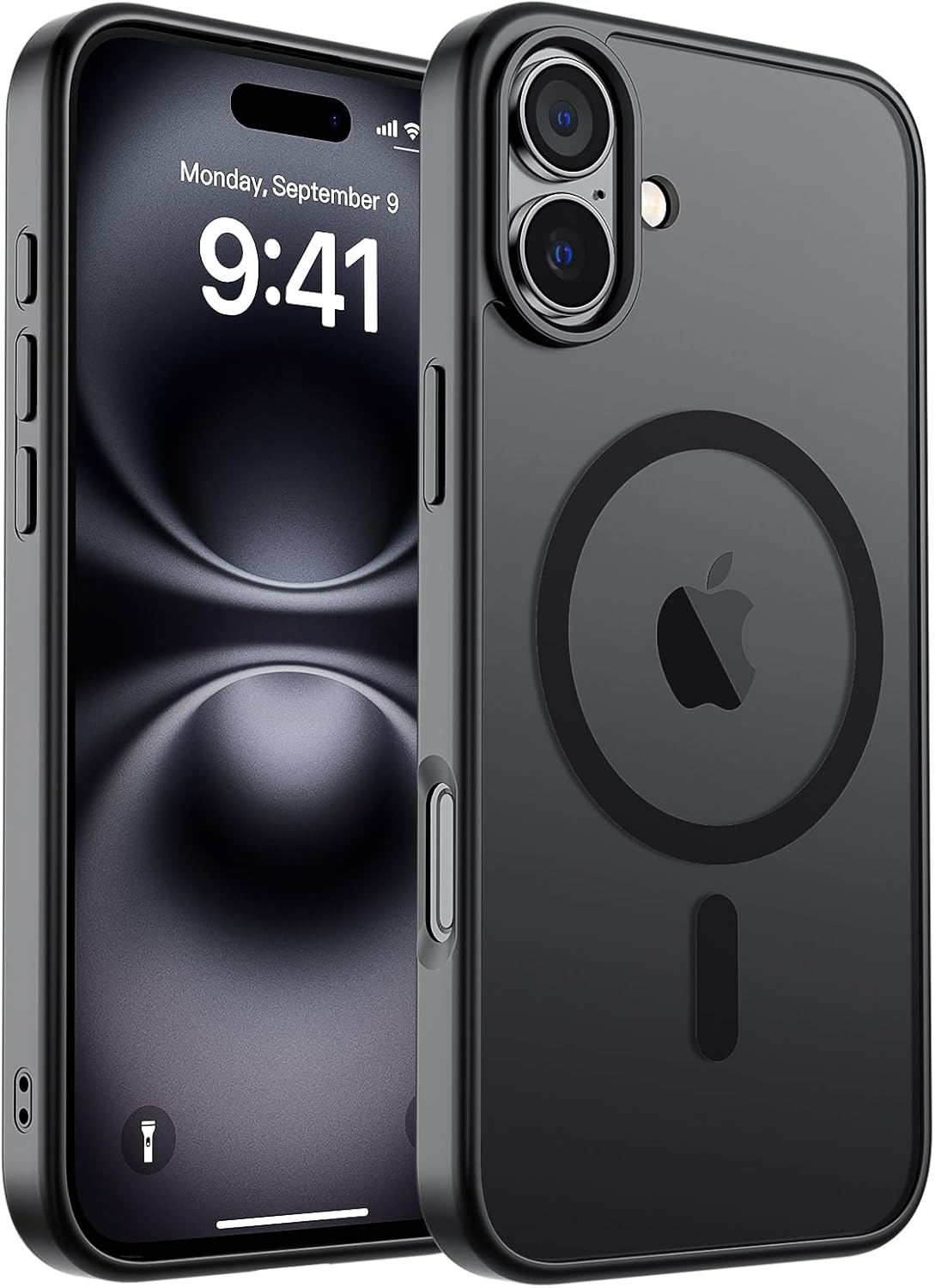 magnetic for iphone 16 case, [compatible with magsafe] [military grade drop protection] translucent matte shockproof anti-scratch phone case, black black iphone 16 6.1''
