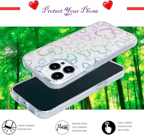 Miniatura 3 de Funda transparente compatible con iPhone 13 Pro Max con purpurina y diseño holográfico de corazón brillante, transparente, lindo TPU suave y
