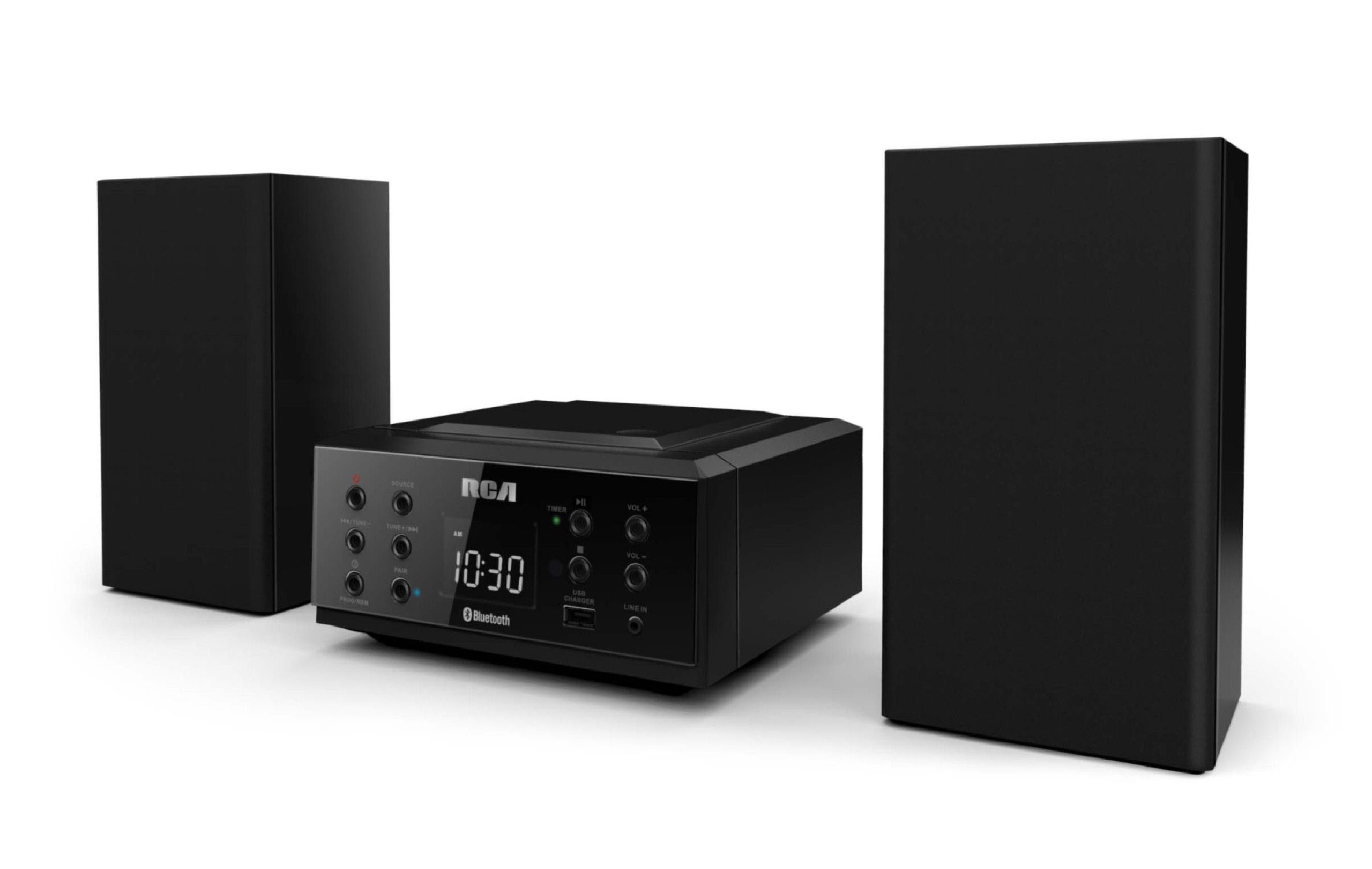 RCA RS2928B CD Music System front view with display, controls, and CD tray