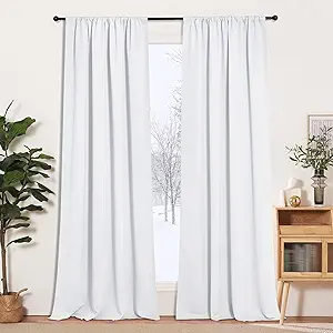 RYB HOME White Room Darkening Curtains for Bedroom, Solid Thick Curtain Panels for Home Decor Picture Window Drapes for Privacy Protection Energy Saving Noise Reducing, W52 x L95 inch, 2 Panels