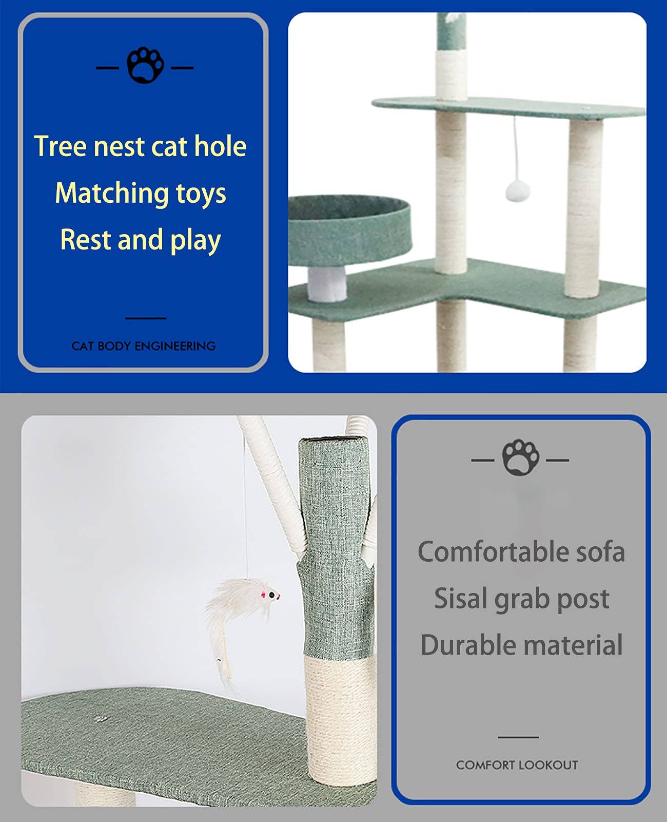 Cat Tree 3 pisos con juguetes de plumas, con percas acogedoras, centro de actividad estable para gatos y gatos, soporte para escalada para gatos pequeños y gatitos