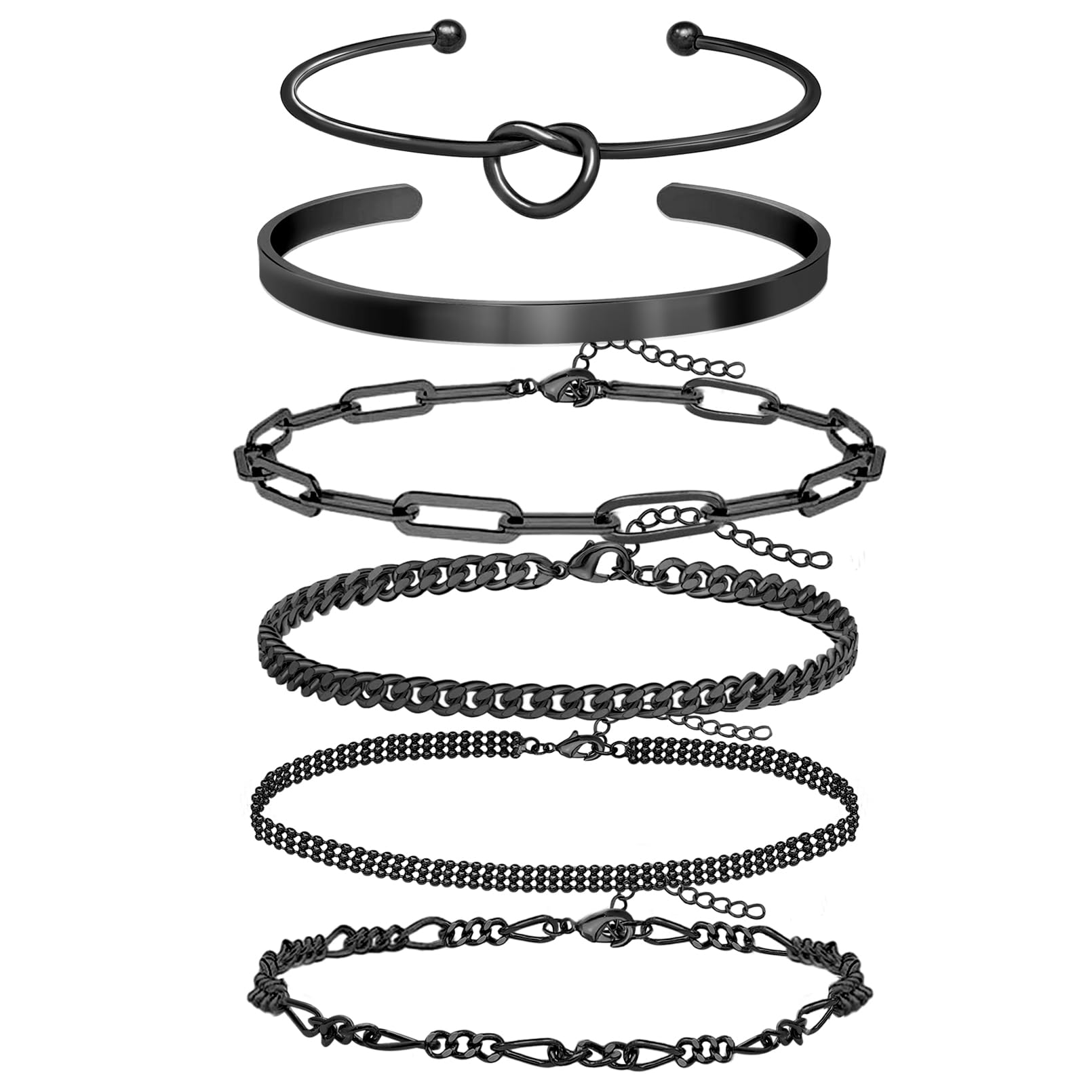 Golden Plated Cuff Bracelet Bangle Jewelry Set Stackable Trendy Dainty Love Heart Knot Infinity Beaded Ball Paperclip Chain Minimalist Bracelet,6