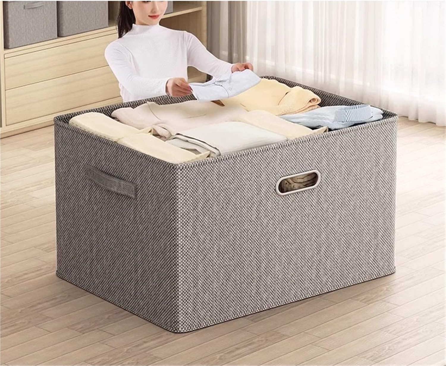 Storage Bag for Clothes Bedding Quilt Storage Bag with Lid and Handles for Moving Packing and Organizing Boxes Storage Container(Pink)