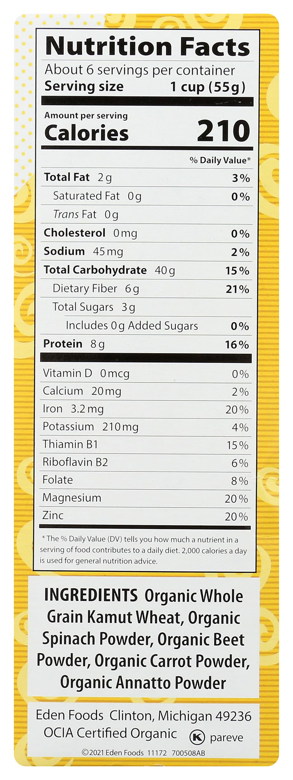 Eden Organic Kamut Vegetable Spirals, 12 oz, 100% Whole Grain, Non-GMO, thumbnail 7