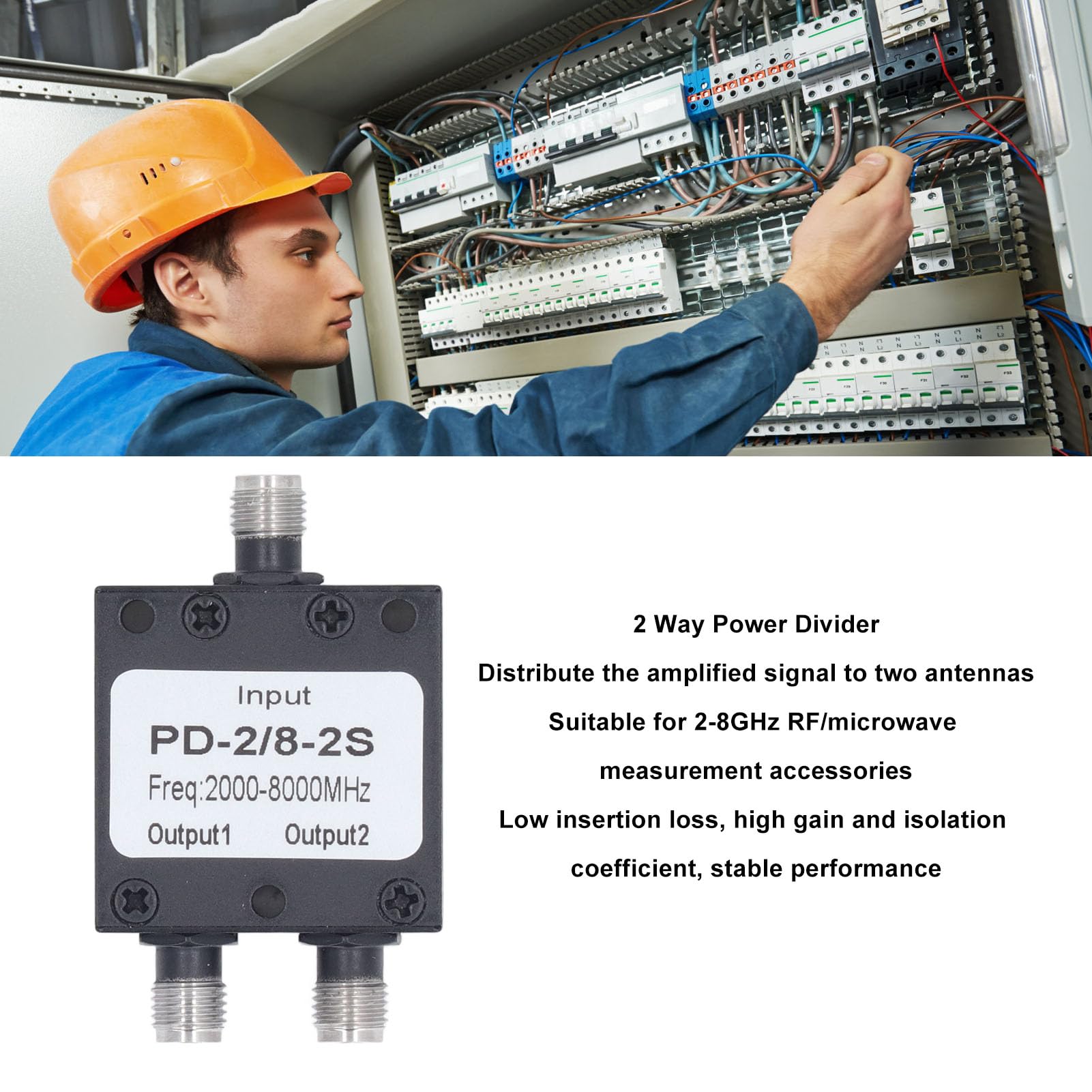 ViaGasaFamido 2 Way SMA Power Splitter, 2 to 8GHz Low Insertion Loss High Isolation RF Divider for Antenna System, Easy Connection, Construction for RF Measurement Components