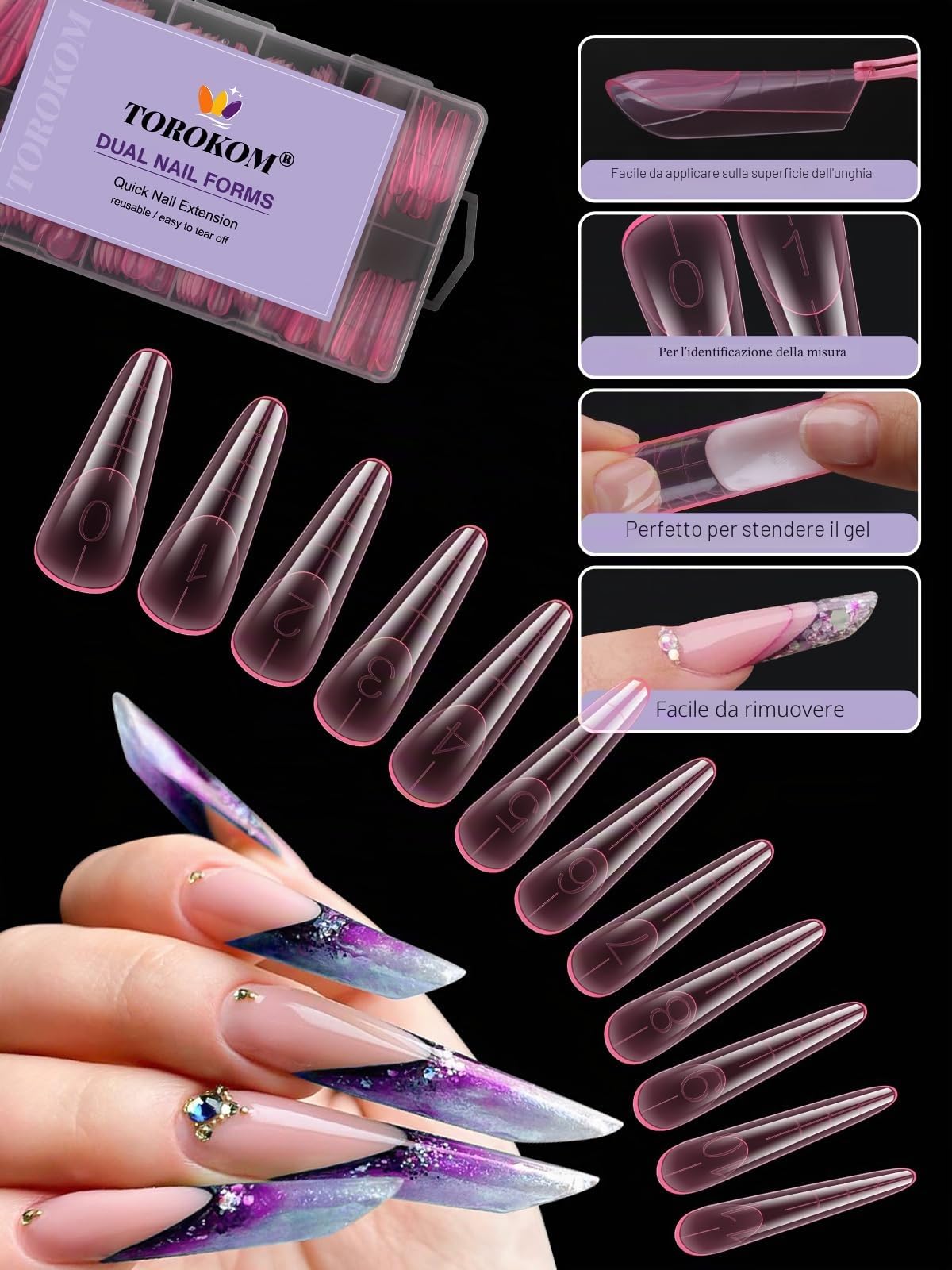 TOROKOM 120 Forme Duali per Gel Poly - Stampini Rosa per Ricostruzione con Gel Estensore - Ideale per Nail Art, Salon e DIY