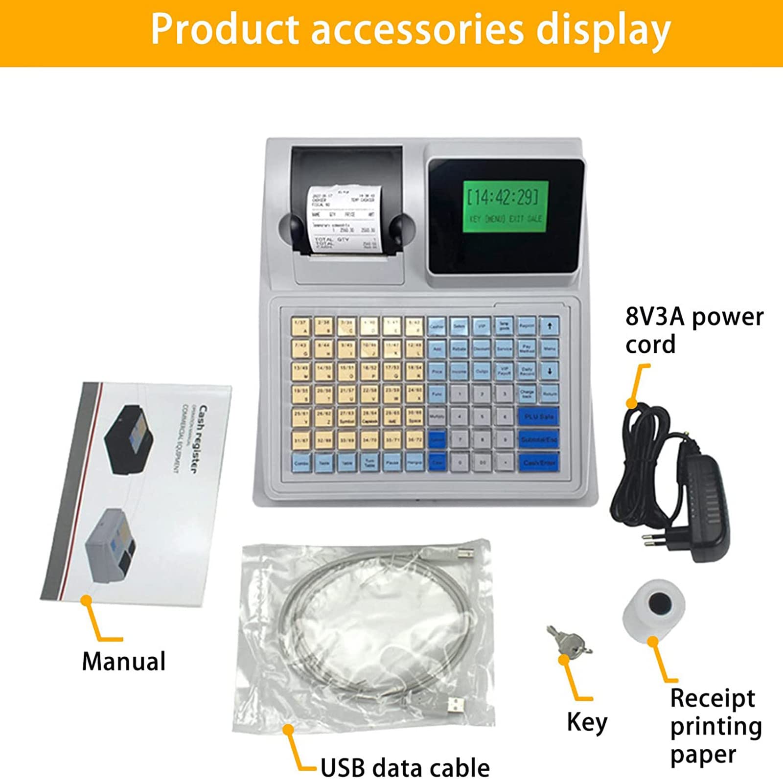Caja Registradora Electrónica con Pantalla LED para el Cliente, Impresora Térmica y Teclado Plano, para Pequeñas Empresas, Supermercados, Minoristas, Abarrotes, Conveniencia