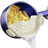 Picture of AUOON Clip On Strainer Silicone for All Pots and Pans, Pasta Strainer Clip on Food Strainer for Meat Vegetables Fruit Silicone Kitchen Colander (White)