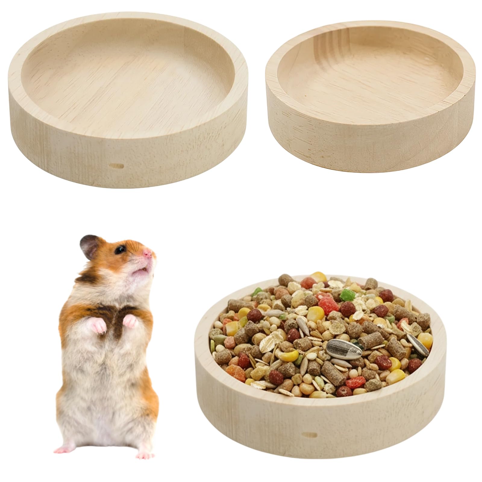3 Pcs Small Wooden Bowls for Pets - Natural Hamster Food Bowl & Rabbit Water Bowl Set for Guinea Pig, Hedgehog, Chinchilla, Non-Slip Eco-Friendly