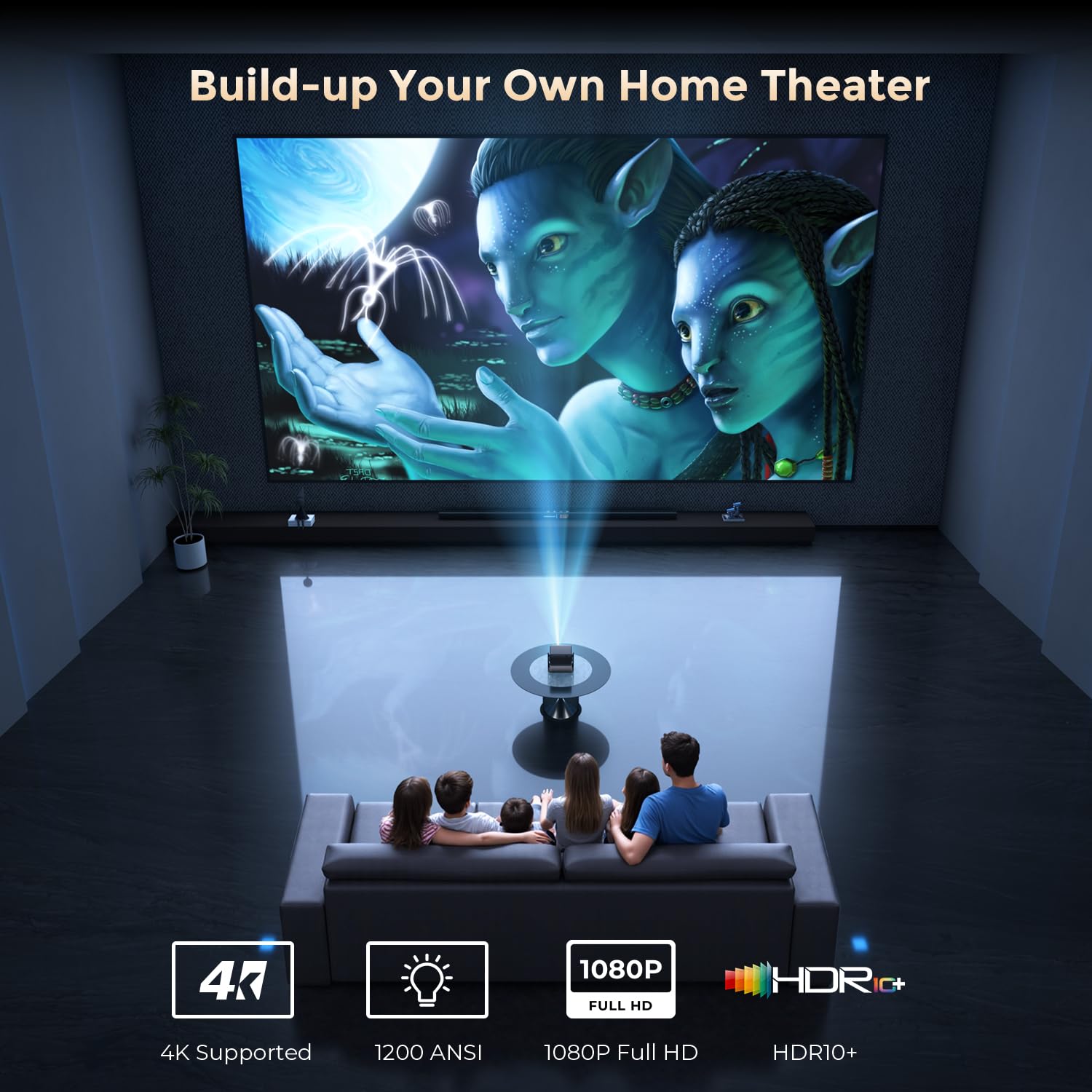 Goodee Viedo Projector With Wifi And Bluetooth, Smart Movie System/ Dolby Audio/ Auto Focus & Keystone Portable Projector, 4k Video Decode & 1080p Native For Home Theater / Outdoor