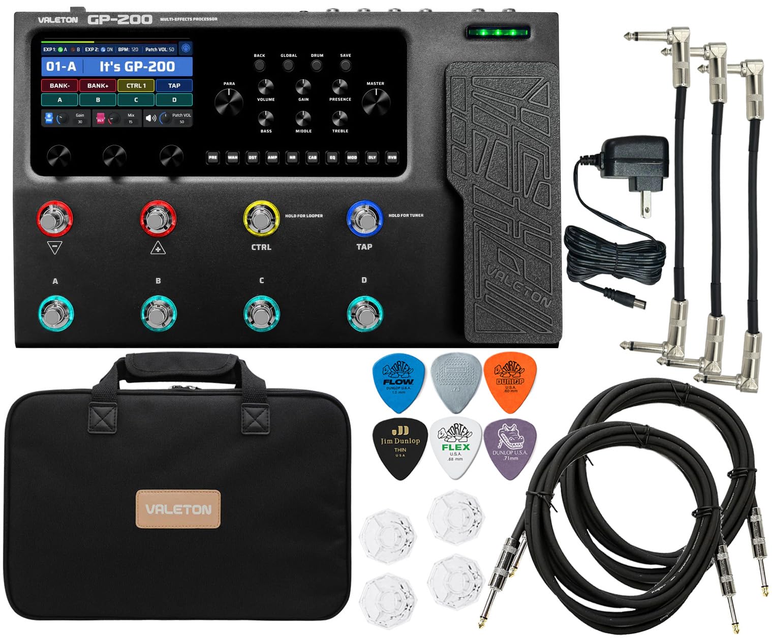 VALETON GP-200 Multi-Effektprozessor-Pedal Expression, FX-Loop, MIDI, elektrisch, Bass, akustische Gitarrenverstärker-Modellierung, IR-Kabinensimulation, Stereo, USB-Schnittstelle mit Tonebird Bag