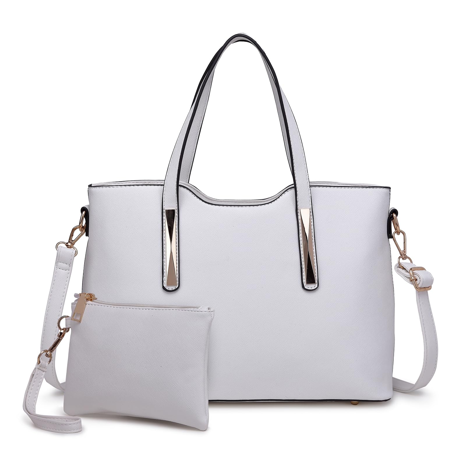 Miss Lulu Tote bag for Women PU Leather Handbags Set Ladies Top Handle Bag Shoulder Bag Large Capacity (White)
