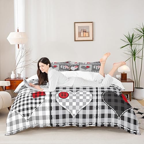 Miniatura 3 de Juego de funda de edredón para el día de San Valentín, tamaño Queen, juego de ropa de cama con estampado de corazones de amor, 3 piezas para Multi