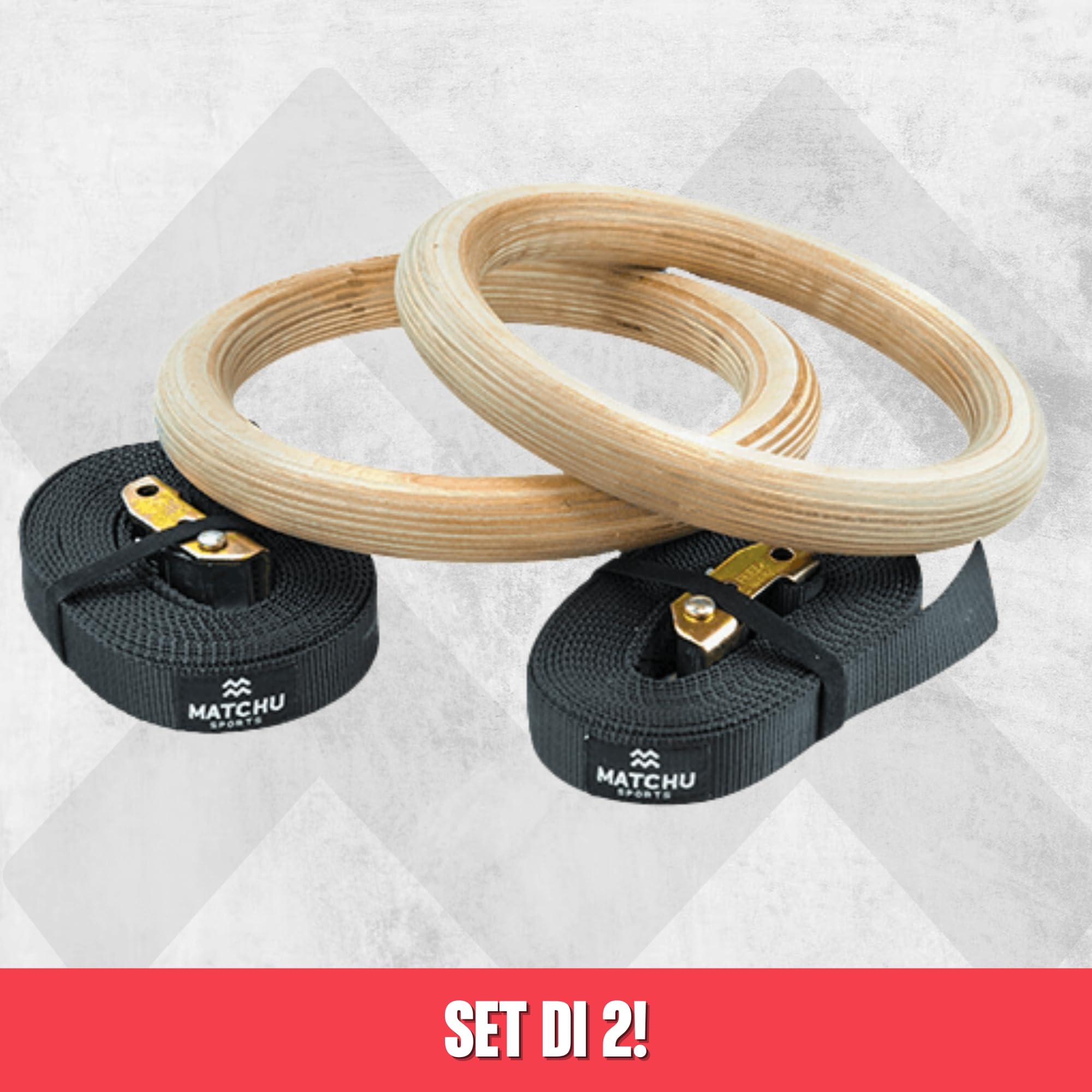 MATCHU - Anelli da Palestra in Legno - Anelli da Palestra in Legno - Anelli da Fitness - Caricabile Fino a 400KG - Regolabile - 2 Pezzi - Cinghie Incluse - Nero