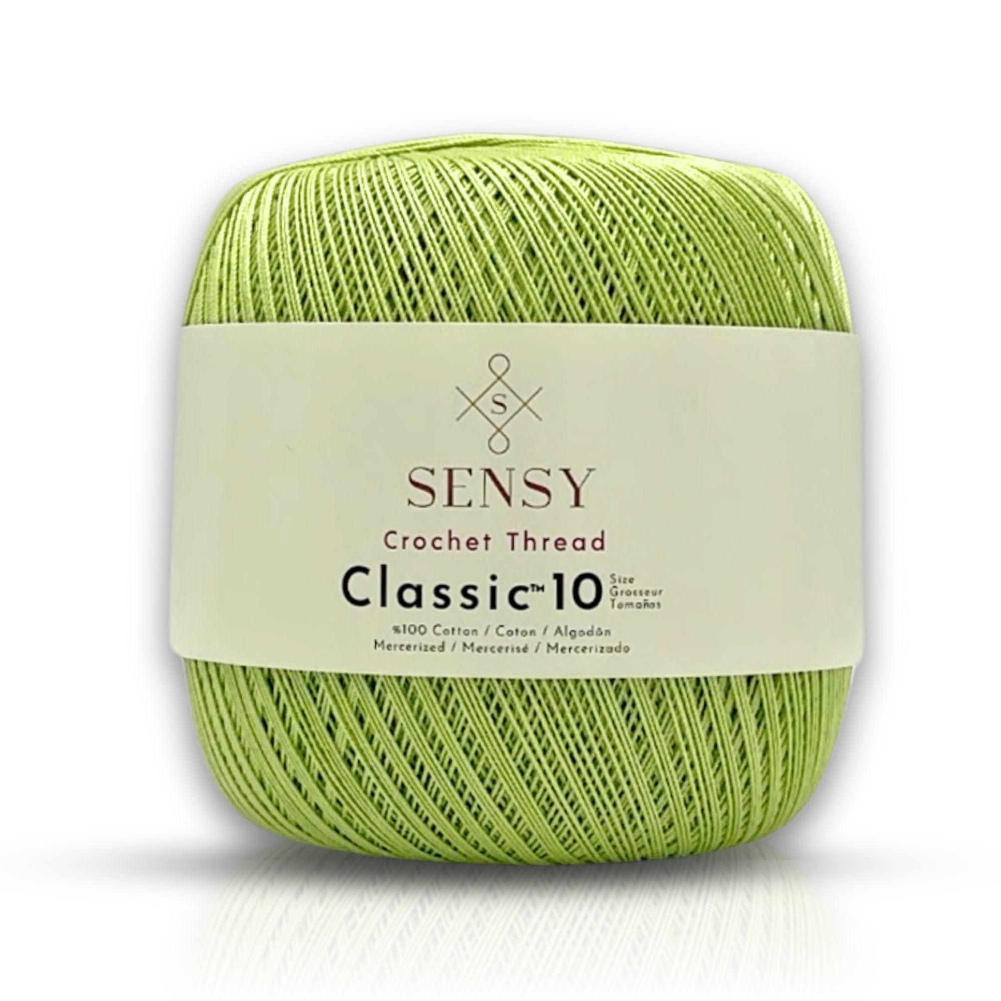 Sensy Crochet Thread Classic Size 10, 100% Mercerized Giza Cotton, 617 Yards, Gauge 0 Lace (Pistachio Green)